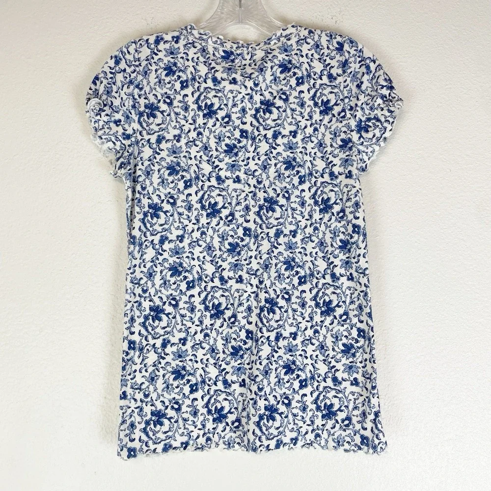 Chaps Top Small‎ Cottage Ruffle Trim Dainty Bow Preppy Classic Americana FLAW S